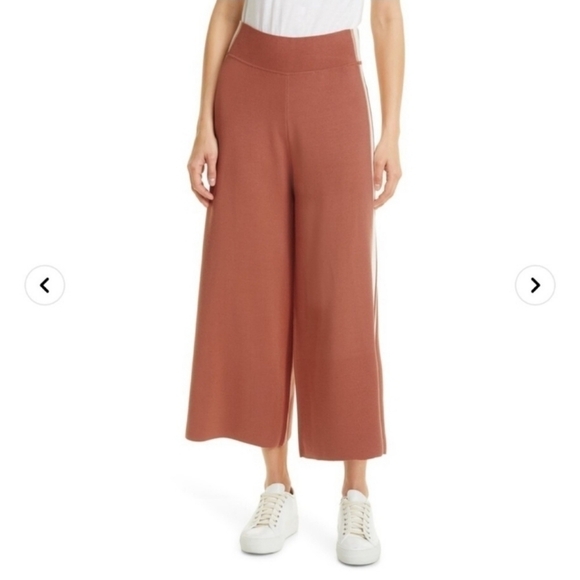 VERONICA BEARD Roland Striped Stretch-knit Culottes In Terracotta